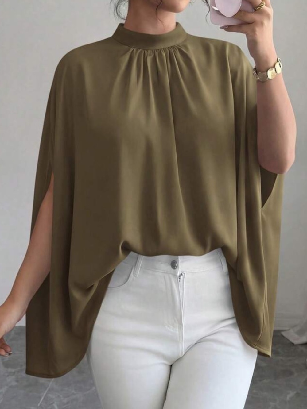 Elegant Army Green Women's Draped Top